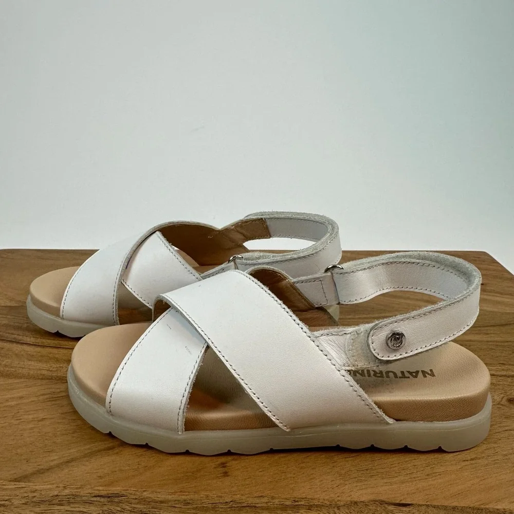 New Little Kids Naturino White Leather‎ Strappy Slingback Sandals Size 12.5 C